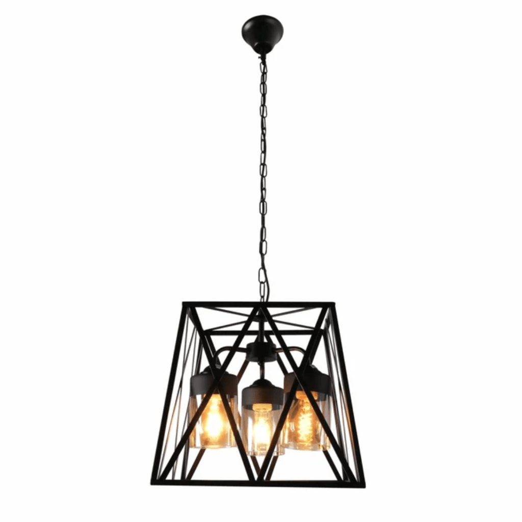 TKLD Pendant & Chandeliers Black Metal Body Amber Cylinder Glass Cage Cuboid E27 Chandelier Ceiling Light