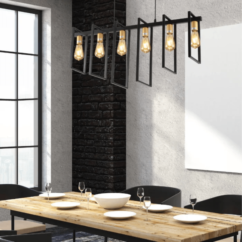 TKLD Pendant & Chandeliers Black Metal Body Cage Modern Kitchen island Chandelier Ceiling Light with Gold 6xE27