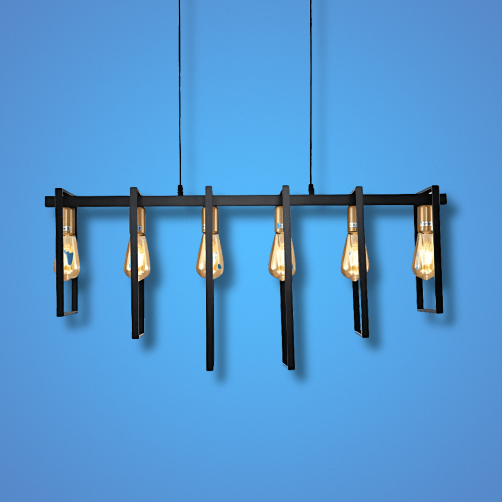 TKLD Pendant & Chandeliers Black Metal Body Cage Modern Kitchen island Chandelier Ceiling Light with Gold 6xE27