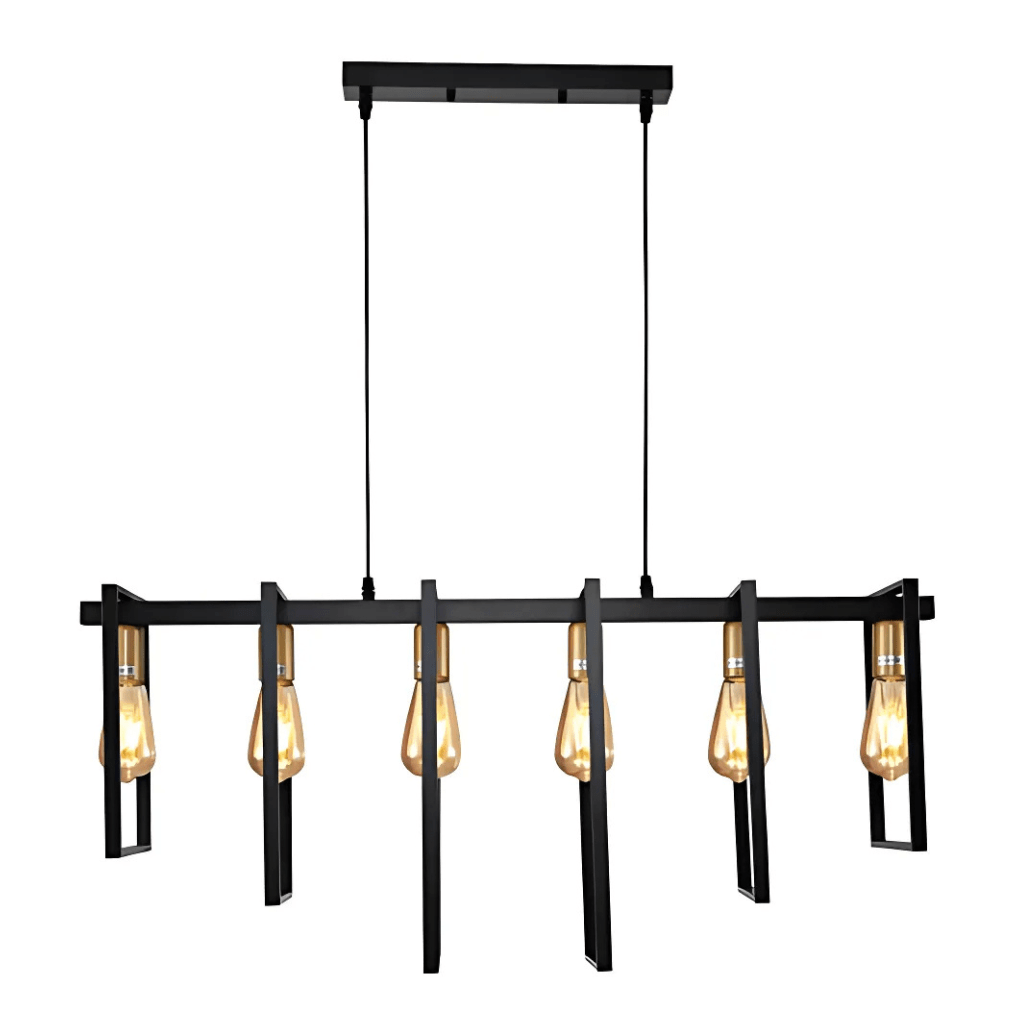 TKLD Pendant & Chandeliers Black Metal Body Cage Modern Kitchen island Chandelier Ceiling Light with Gold 6xE27