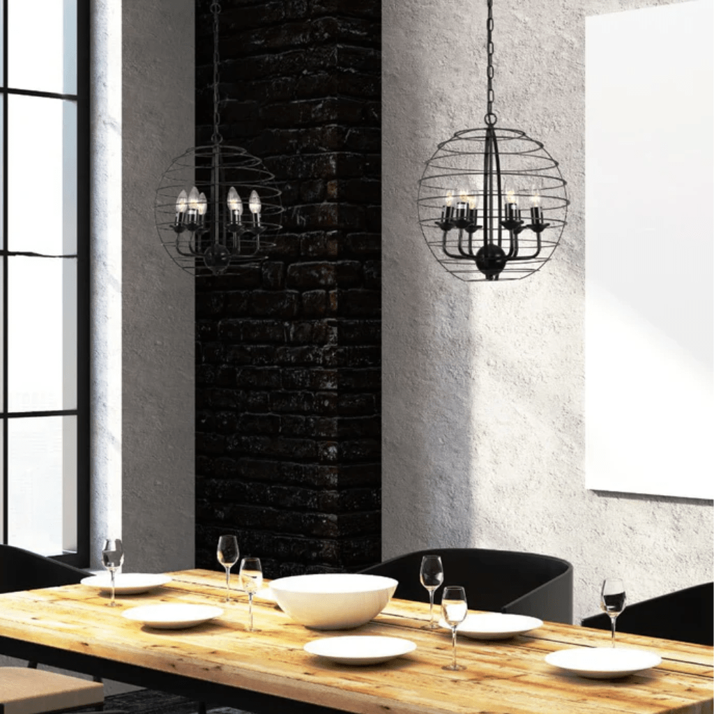 TKLD Pendant & Chandeliers Black Metal Cage Candle Lantern E14 Pendant Ceiling Light