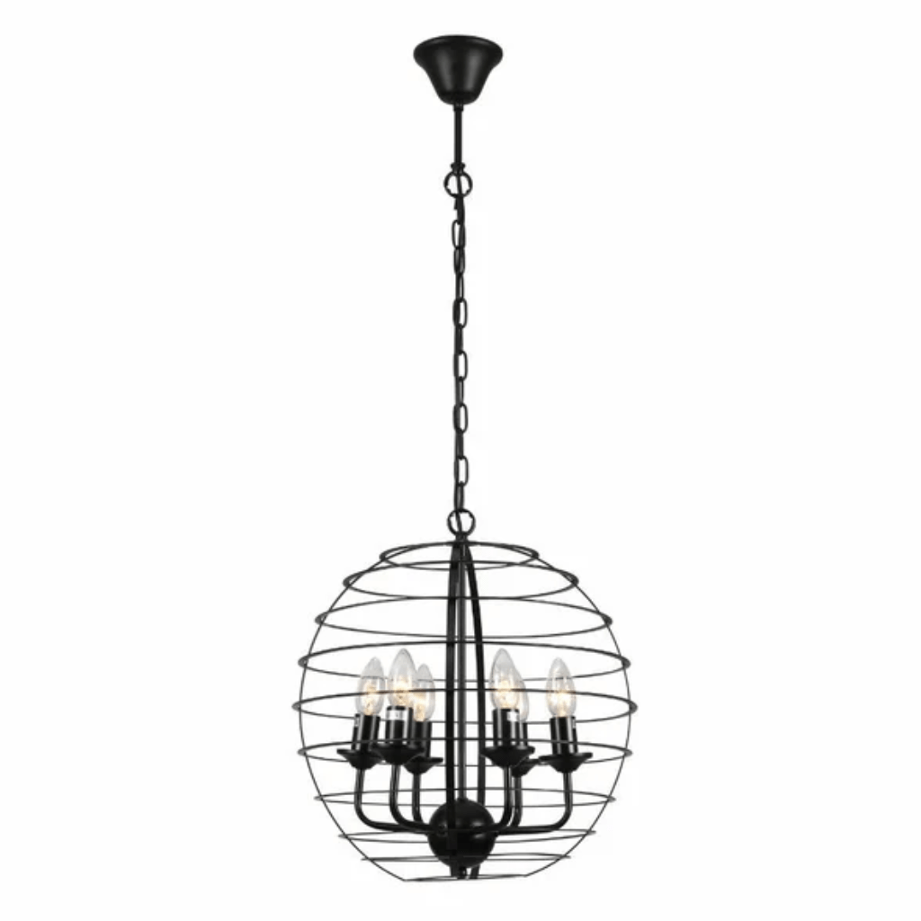 TKLD Pendant & Chandeliers Black Metal Cage Candle Lantern E14 Pendant Ceiling Light