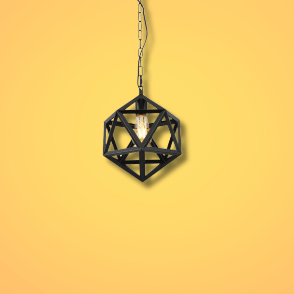 TKLD Pendant & Chandeliers Black Metal Cage Polyhedral E27 Pendant Ceiling Light - D300