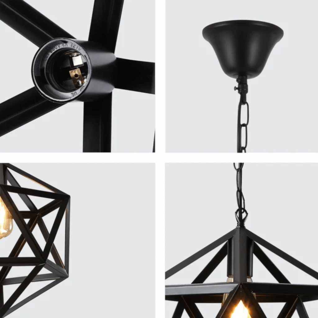 TKLD Pendant & Chandeliers Black Metal Cage Polyhedral E27 Pendant Ceiling Light - D300