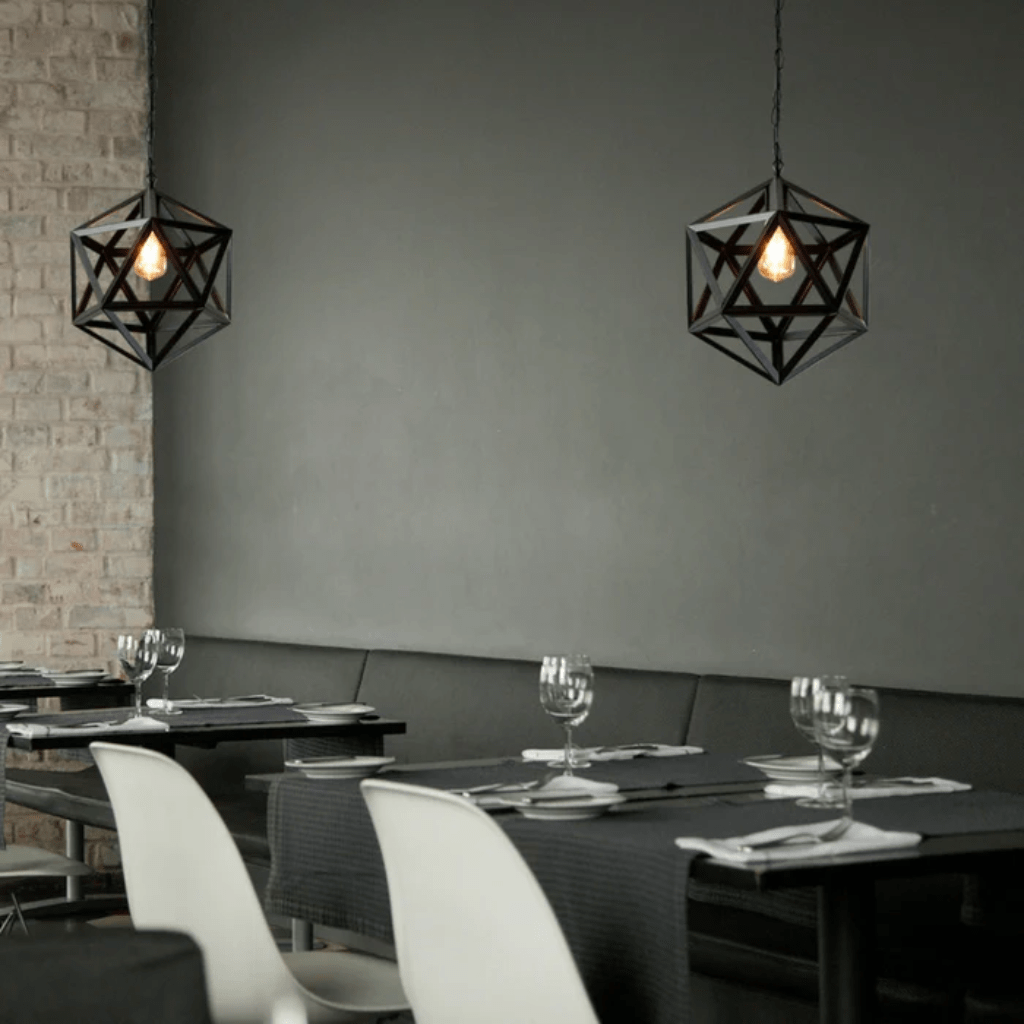 TKLD Pendant & Chandeliers Black Metal Cage Polyhedral E27 Pendant Ceiling Light - D300