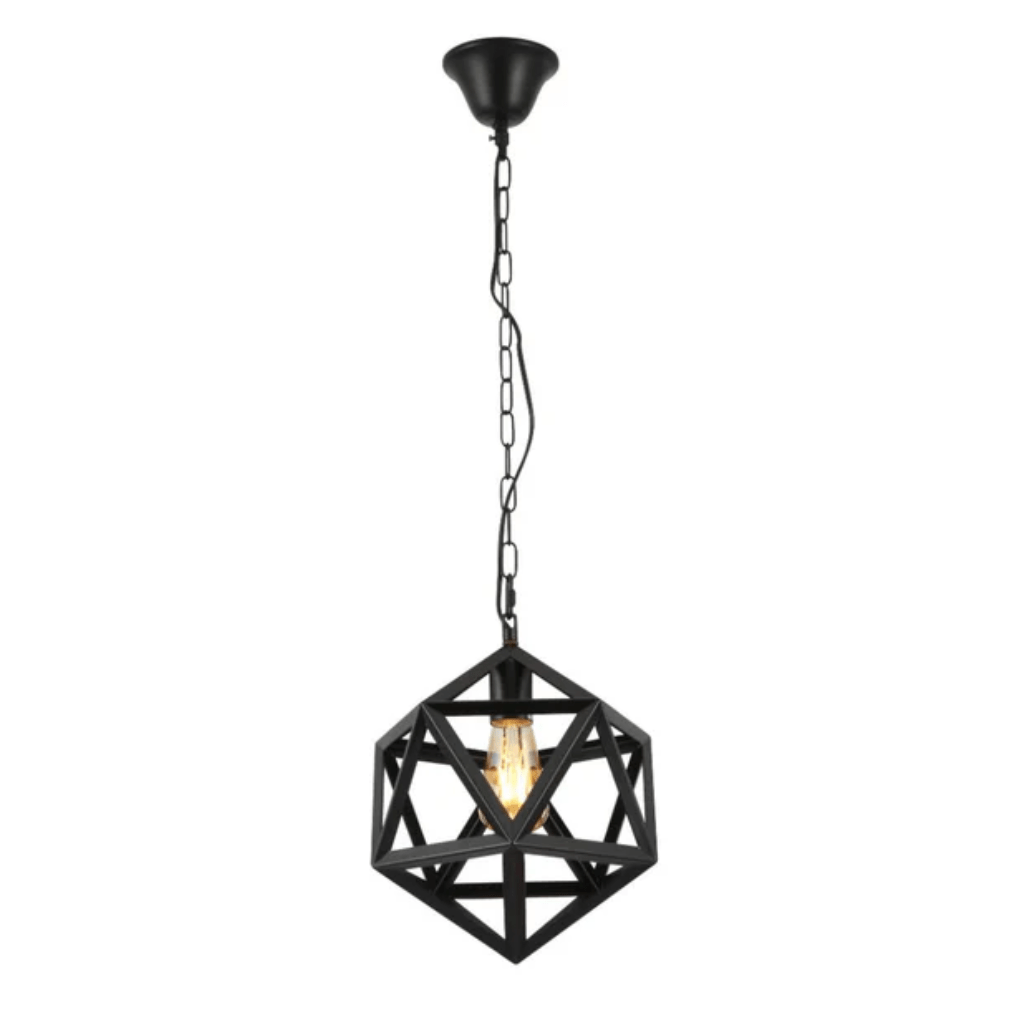 TKLD Pendant & Chandeliers Black Metal Cage Polyhedral E27 Pendant Ceiling Light - D300