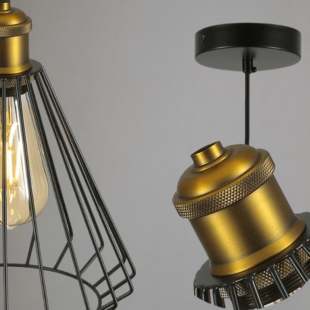 TKLD Pendant & Chandeliers Black Metal Caged Funnel E27 Pendant Ceiling Light