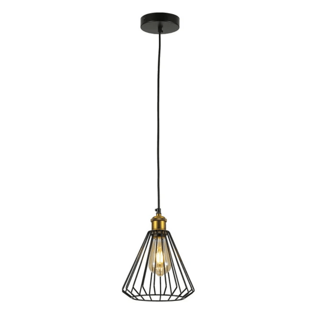 TKLD Pendant & Chandeliers Black Metal Caged Funnel E27 Pendant Ceiling Light