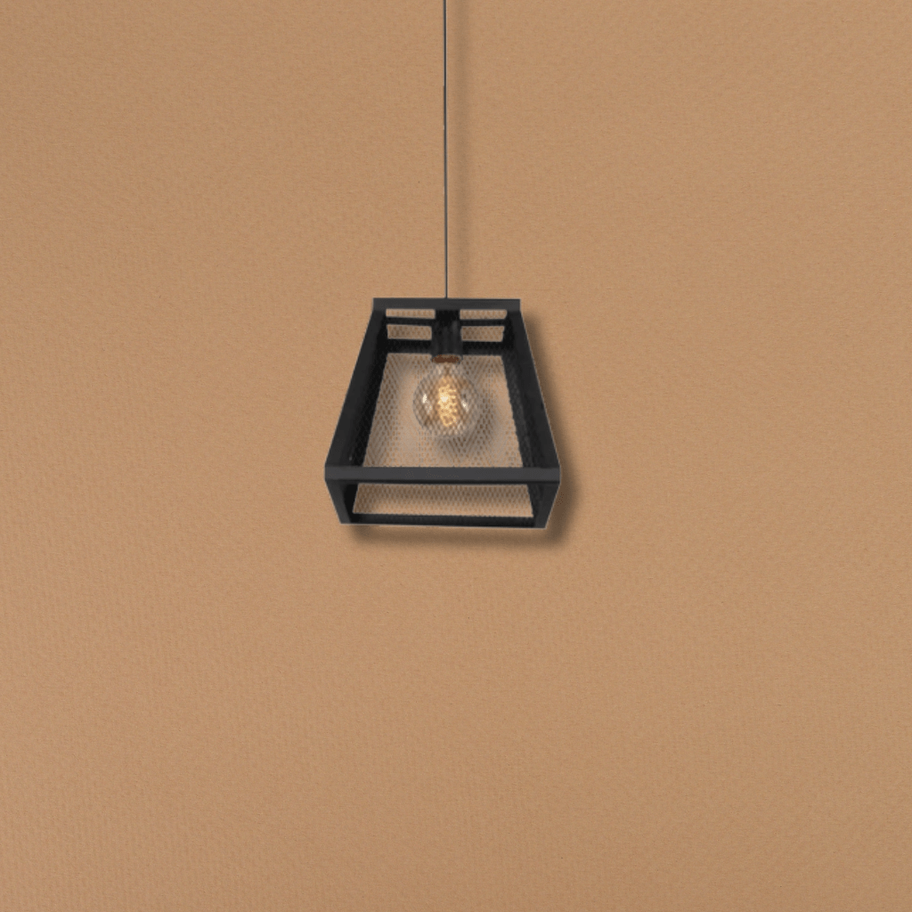 TKLD Pendant & Chandeliers Black Metal Cuboid Caged E27 Pendant Ceiling Light
