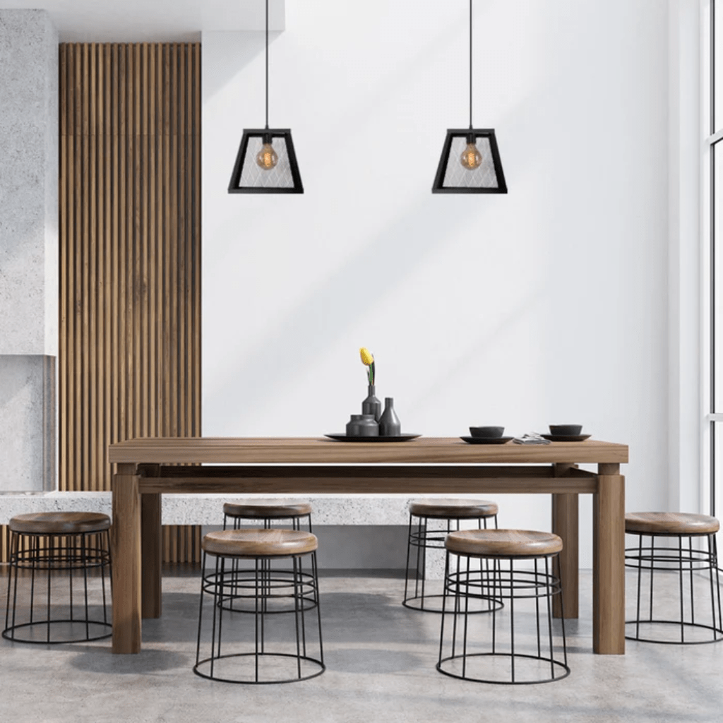 TKLD Pendant & Chandeliers Black Metal Cuboid Caged E27 Pendant Ceiling Light