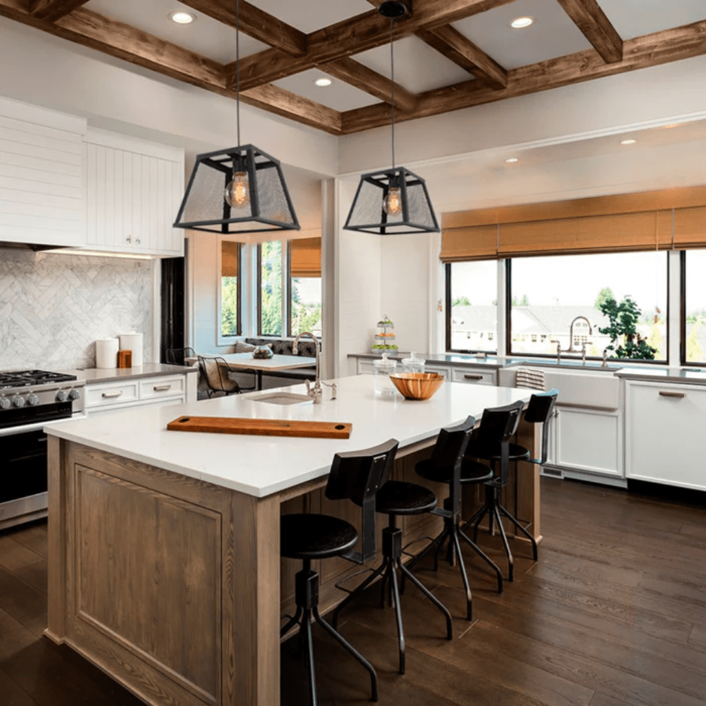 TKLD Pendant & Chandeliers Black Metal Cuboid Caged E27 Pendant Ceiling Light