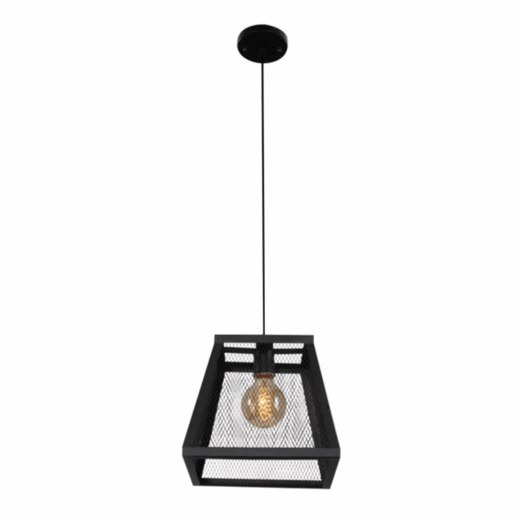 TKLD Pendant & Chandeliers Black Metal Cuboid Caged E27 Pendant Ceiling Light