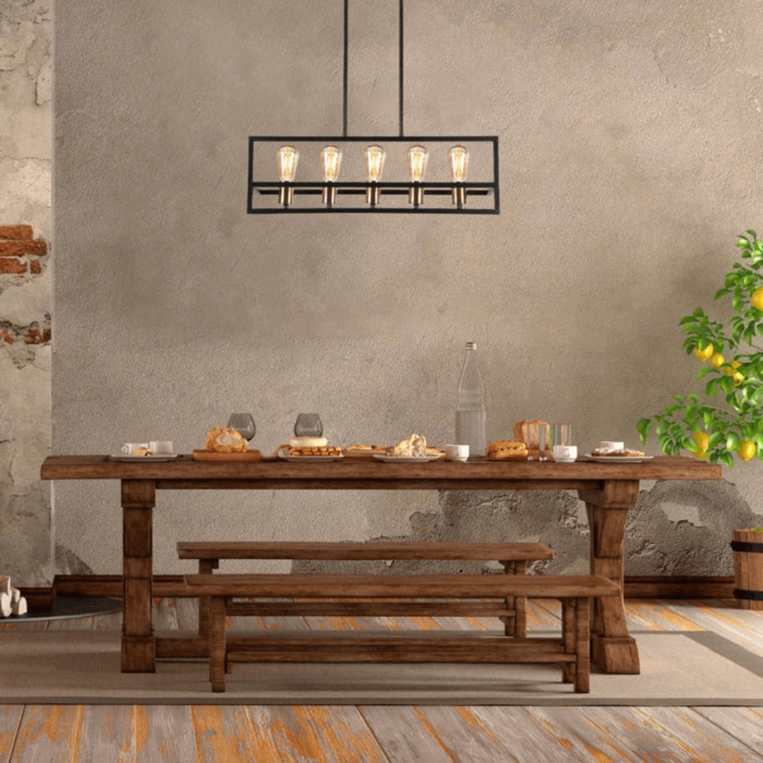 TKLD Pendant & Chandeliers Black Metal Cuboid Kitchen Island Chandelier Ceiling Light - 8655-5