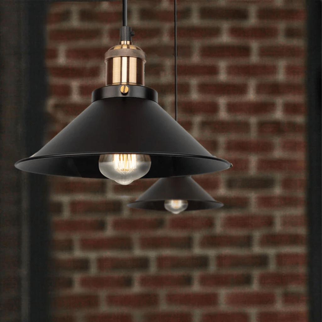 TKLD Pendant & Chandeliers Black Metal Funnel Metal Ceiling Pendant Light E27 Fitting - 220 mm/250 mm/260 mm