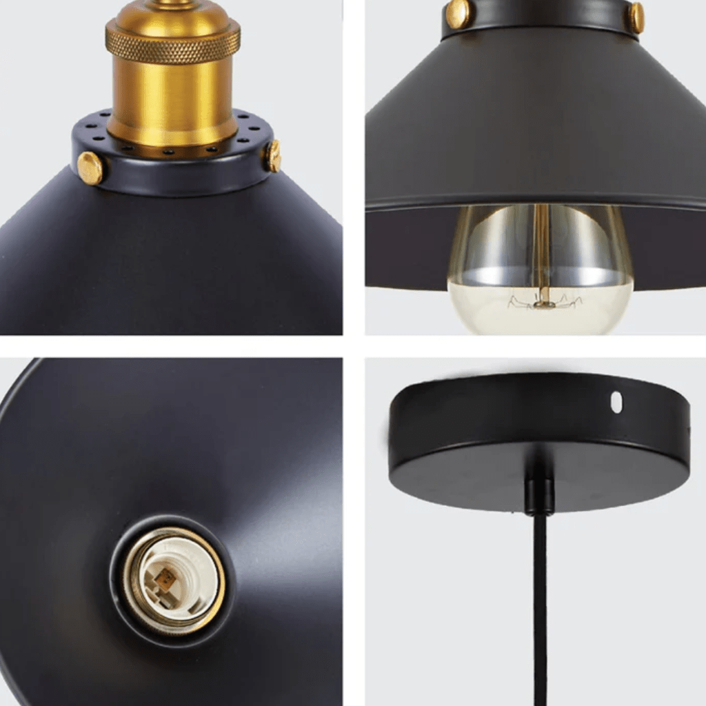 TKLD Pendant & Chandeliers Black Metal Funnel Metal Ceiling Pendant Light E27 Fitting - 220 mm/250 mm/260 mm
