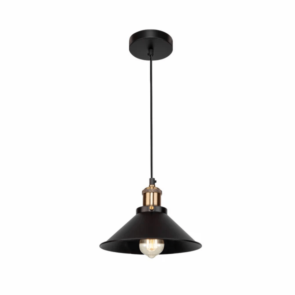 TKLD Pendant & Chandeliers Black Metal Funnel Metal Ceiling Pendant Light E27 Fitting - 220 mm/250 mm/260 mm