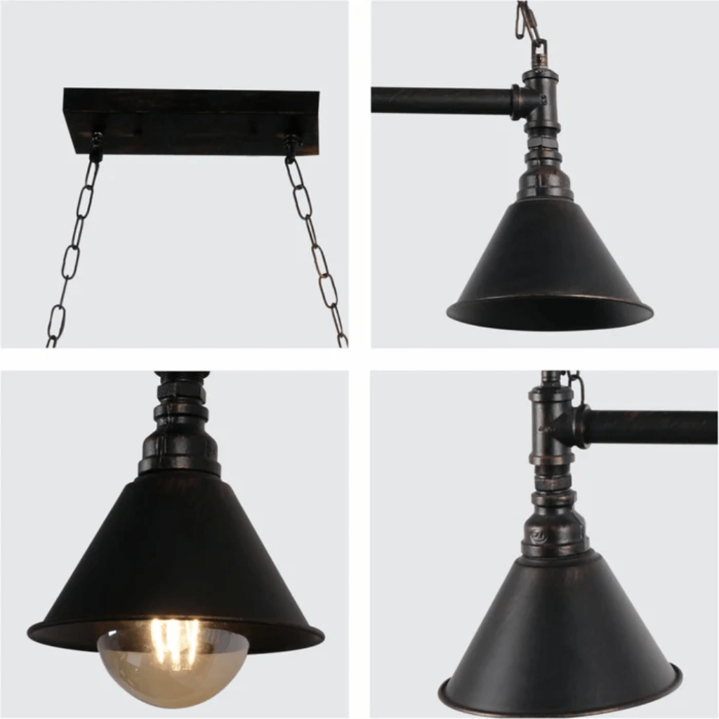 TKLD Pendant & Chandeliers Black Metal Funnel Pipe Island Ceiling E27 Chandelier Light