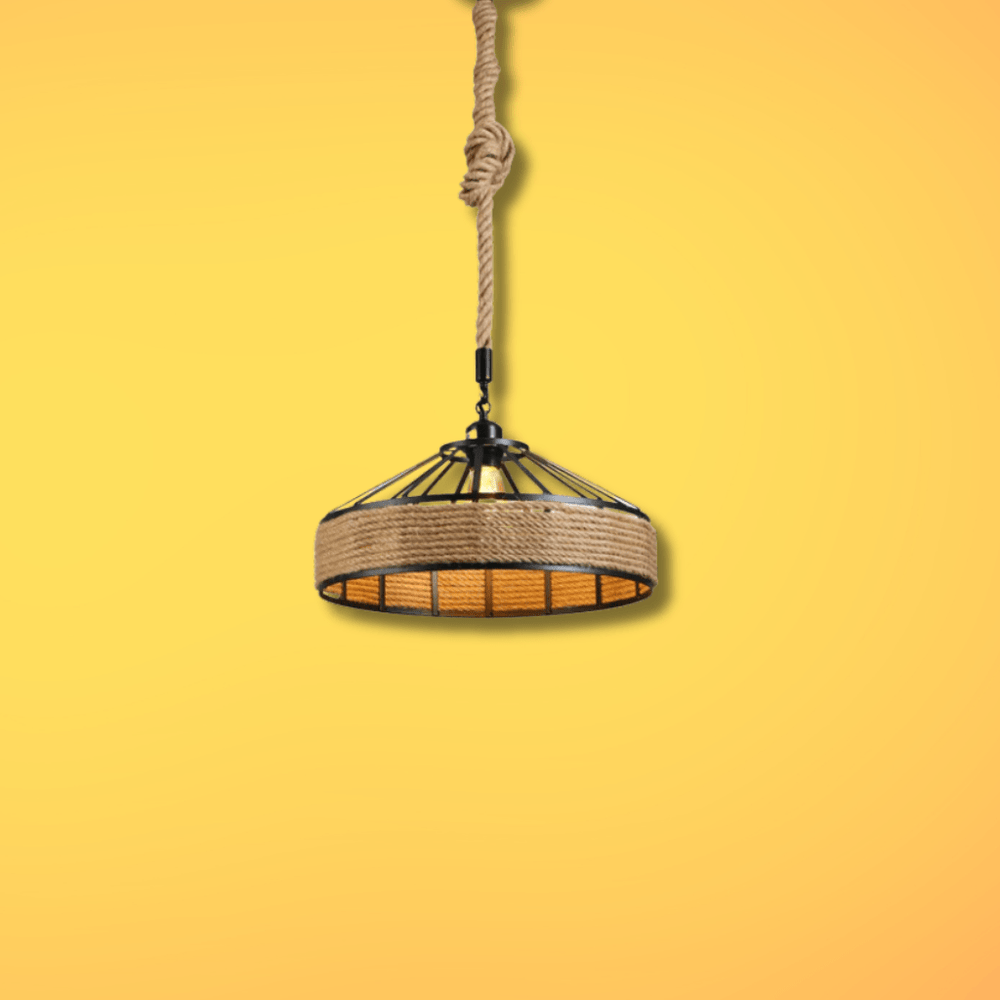 TKLD Pendant & Chandeliers Black Metal Hemp Rope Cage Pendant Ceiling Light E27 - D300mm/D400mm