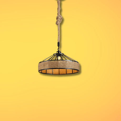 TKLD Pendant & Chandeliers Black Metal Hemp Rope Cage Pendant Ceiling Light E27 - D300mm/D400mm