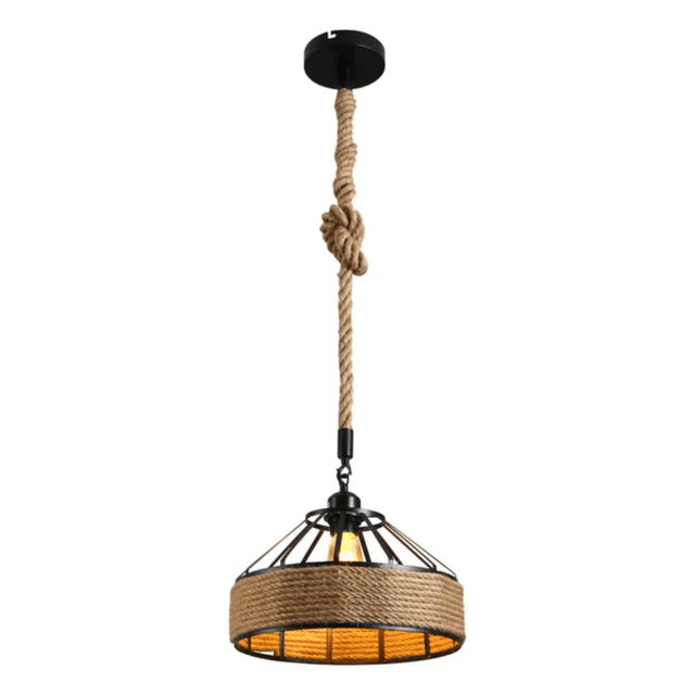 TKLD Pendant & Chandeliers Black Metal Hemp Rope Cage Pendant Ceiling Light E27 - D300mm/D400mm