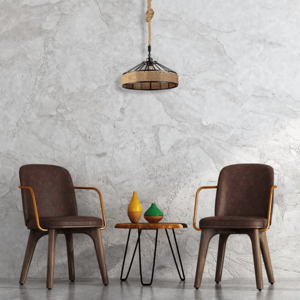 TKLD Pendant & Chandeliers Black Metal Hemp Rope Cage Pendant Ceiling Light E27 - D300mm/D400mm