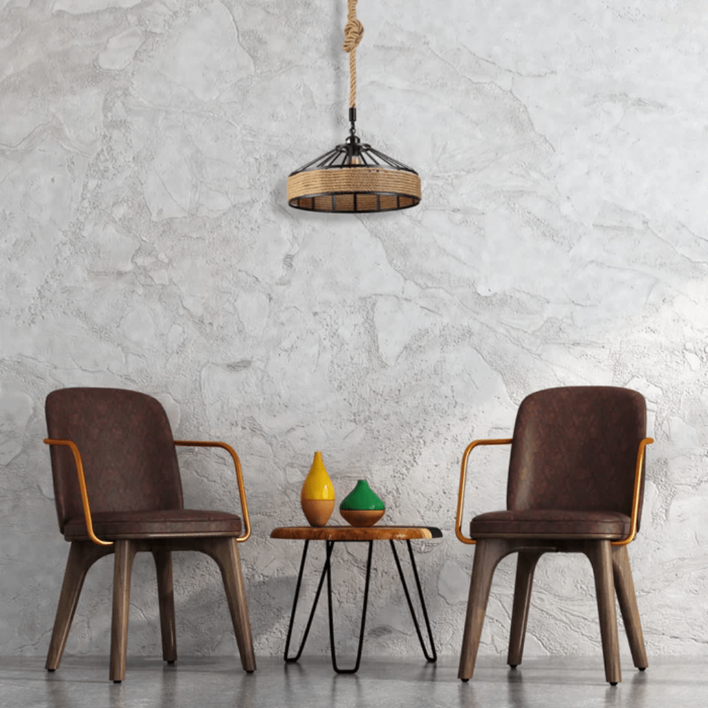 TKLD Pendant & Chandeliers Black Metal Hemp Rope Cage Pendant Ceiling Light E27 - D300mm/D400mm