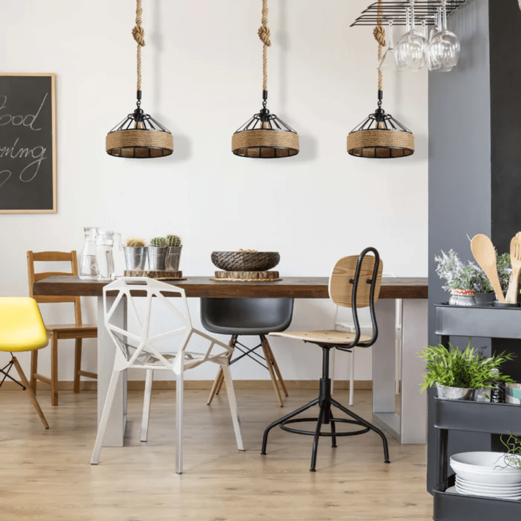 TKLD Pendant & Chandeliers Black Metal Hemp Rope Cage Pendant Ceiling Light E27 - D300mm/D400mm