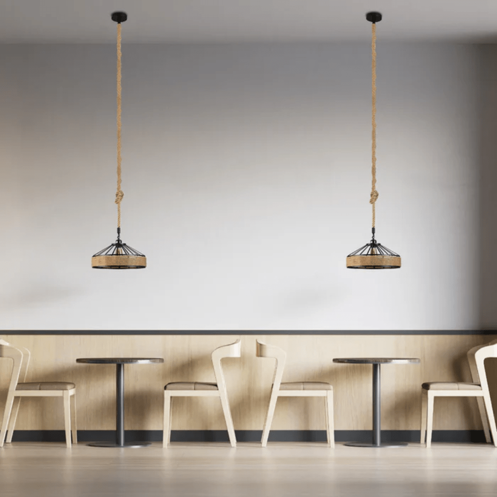 TKLD Pendant & Chandeliers Black Metal Hemp Rope Cage Pendant Ceiling Light E27 - D300mm/D400mm