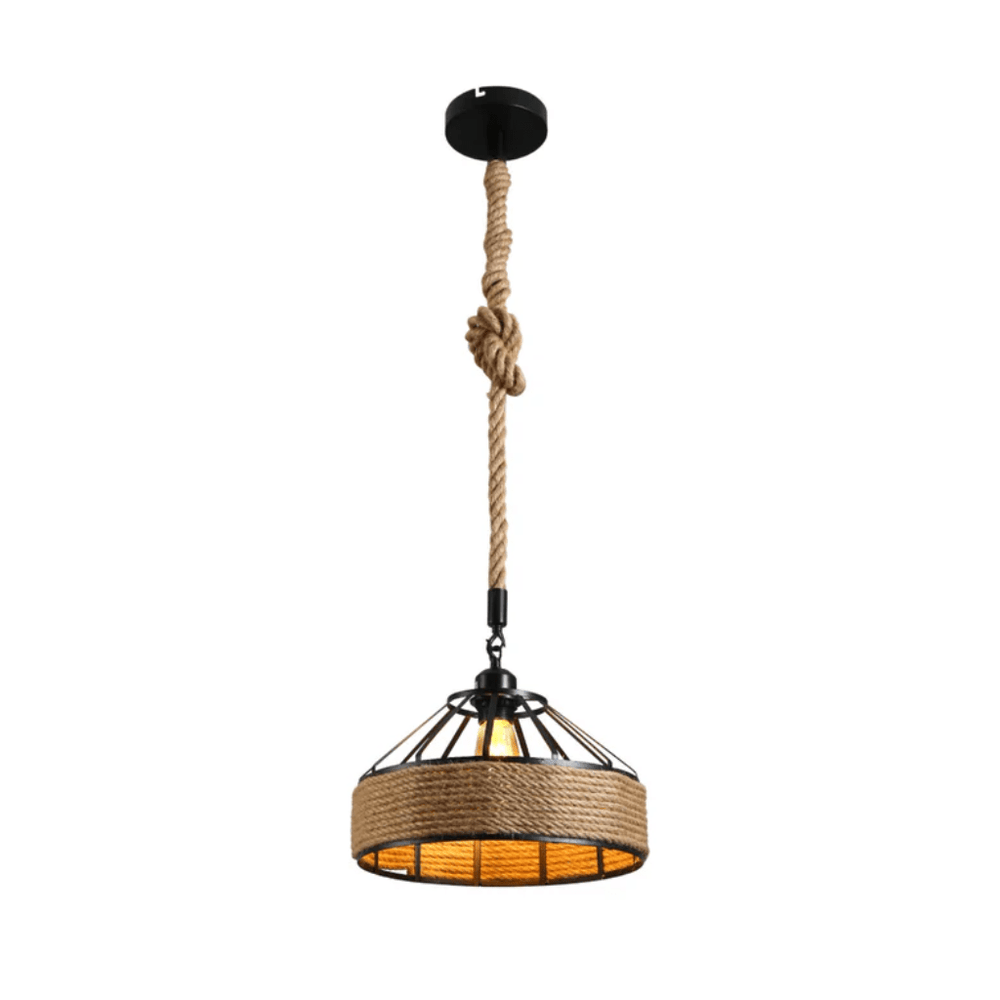 TKLD Pendant & Chandeliers Black Metal Hemp Rope Cage Pendant Ceiling Light E27 - D300mm/D400mm