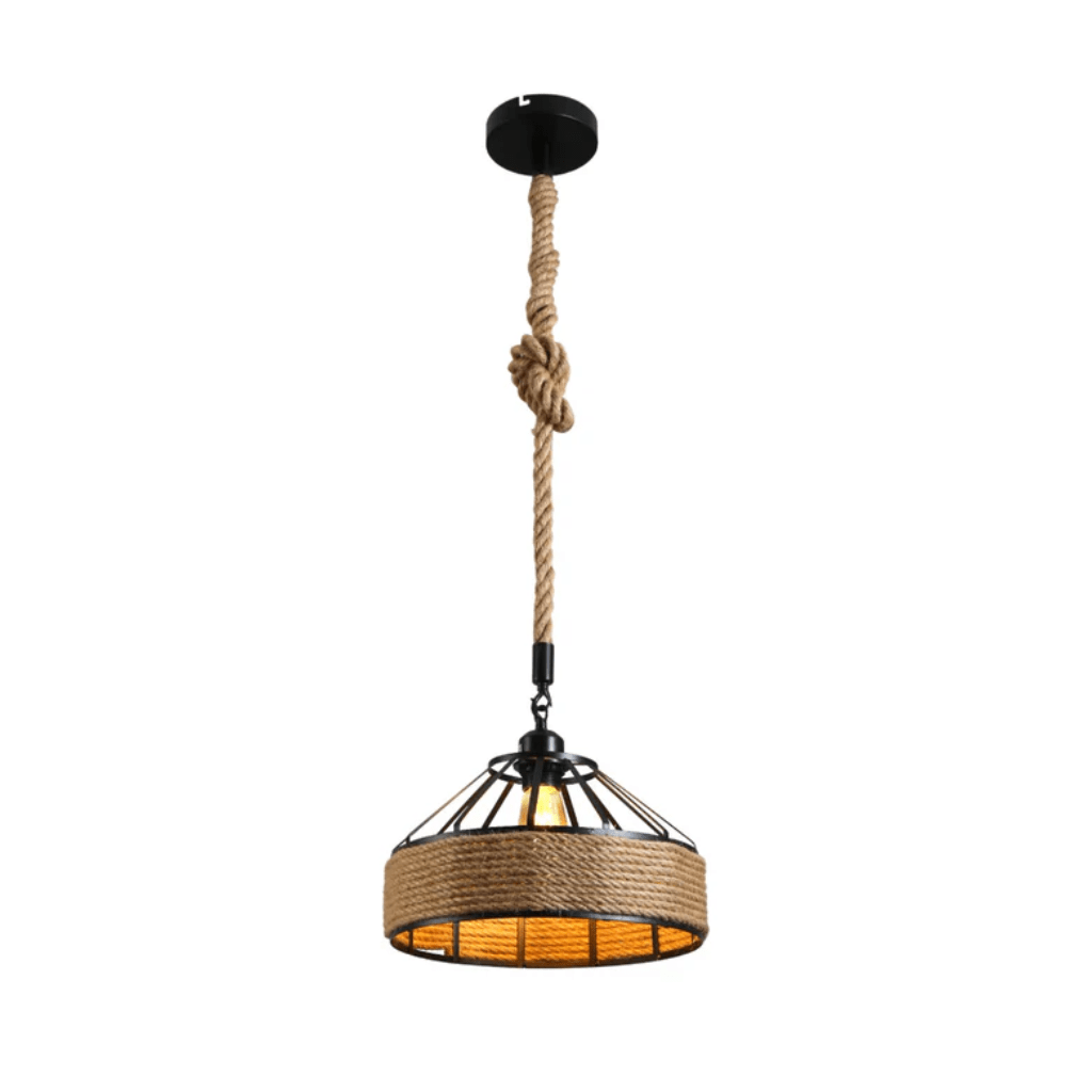TKLD Pendant & Chandeliers Black Metal Hemp Rope Cage Pendant Ceiling Light E27 - D300mm/D400mm