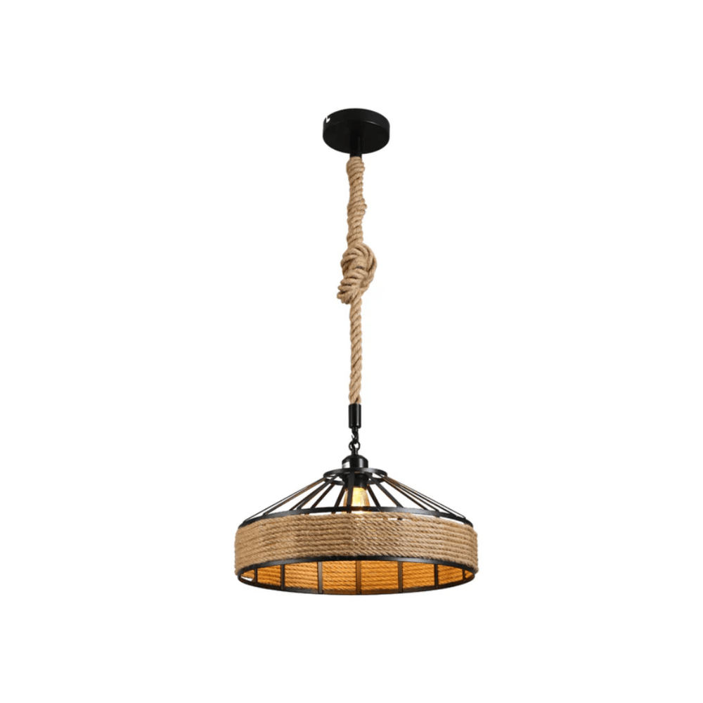 TKLD Pendant & Chandeliers Black Metal Hemp Rope Cage Pendant Ceiling Light E27 - D300mm/D400mm
