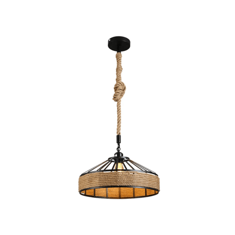 TKLD Pendant & Chandeliers Black Metal Hemp Rope Cage Pendant Ceiling Light E27 - D300mm/D400mm