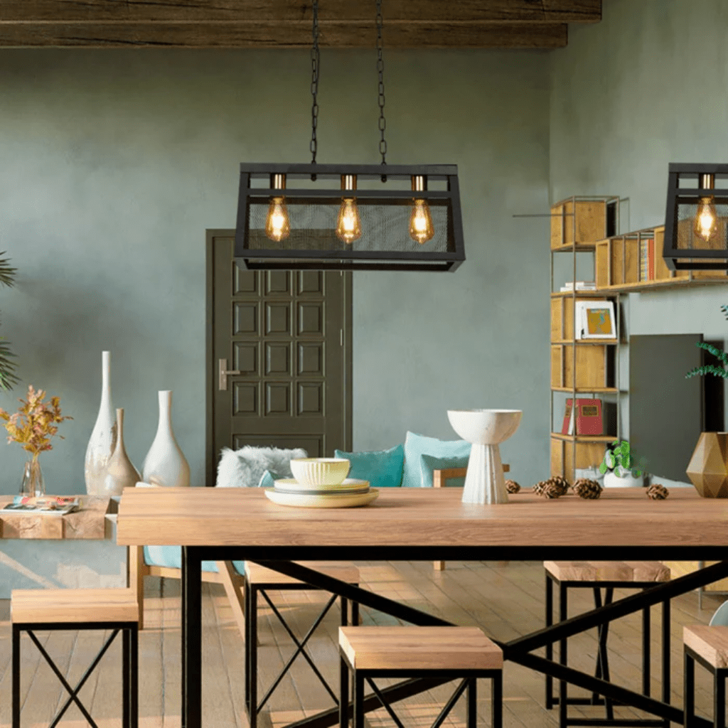 TKLD Pendant & Chandeliers Black Metal Island Chandelier Ceiling Light 3xE27 Fitting