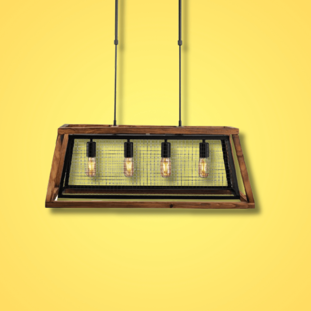 TKLD Pendant & Chandeliers Black Metal Old Wood Cuboid Island Chandelier Ceiling Light 4xE27 - L800mm