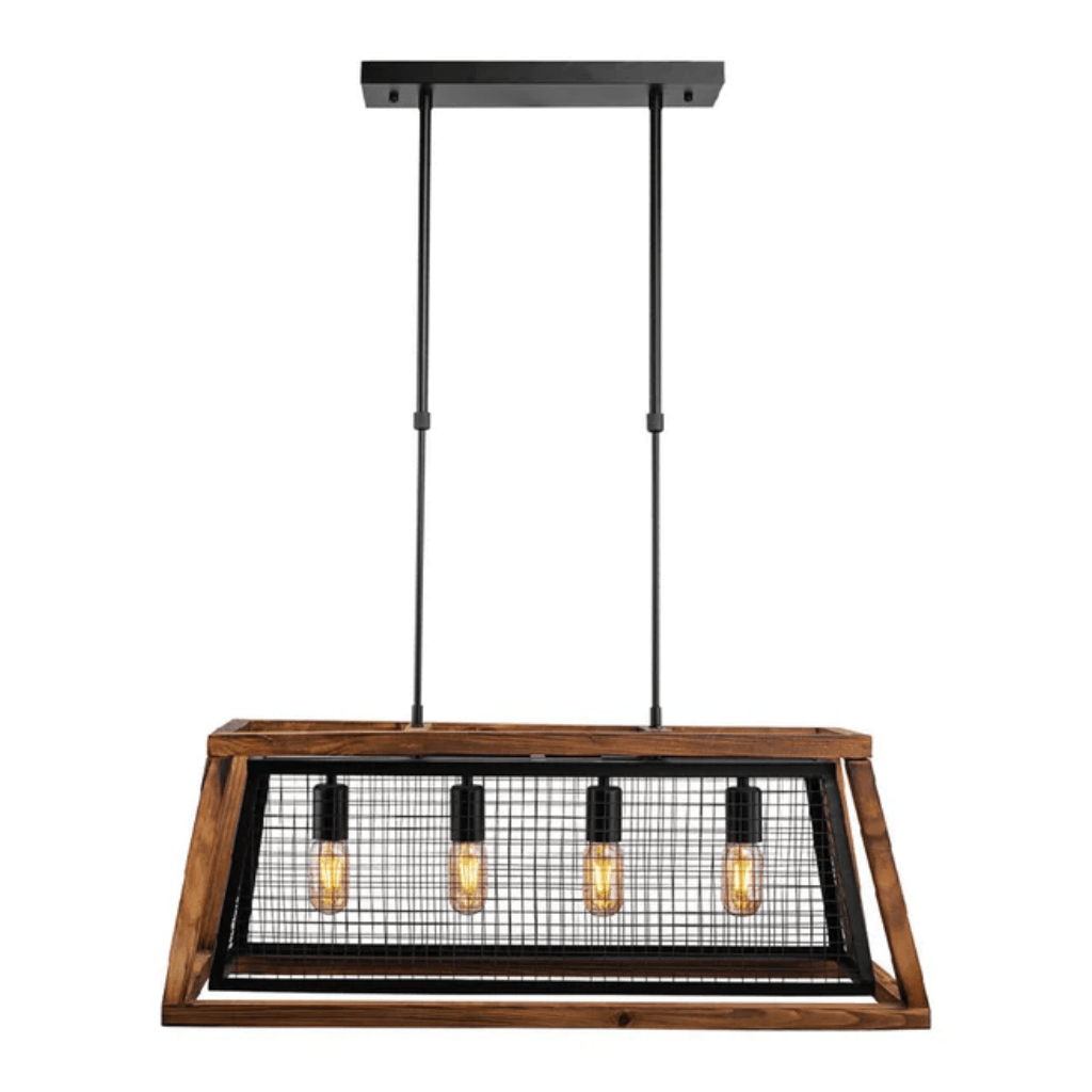 TKLD Pendant & Chandeliers Black Metal Old Wood Cuboid Island Chandelier Ceiling Light 4xE27 - L800mm