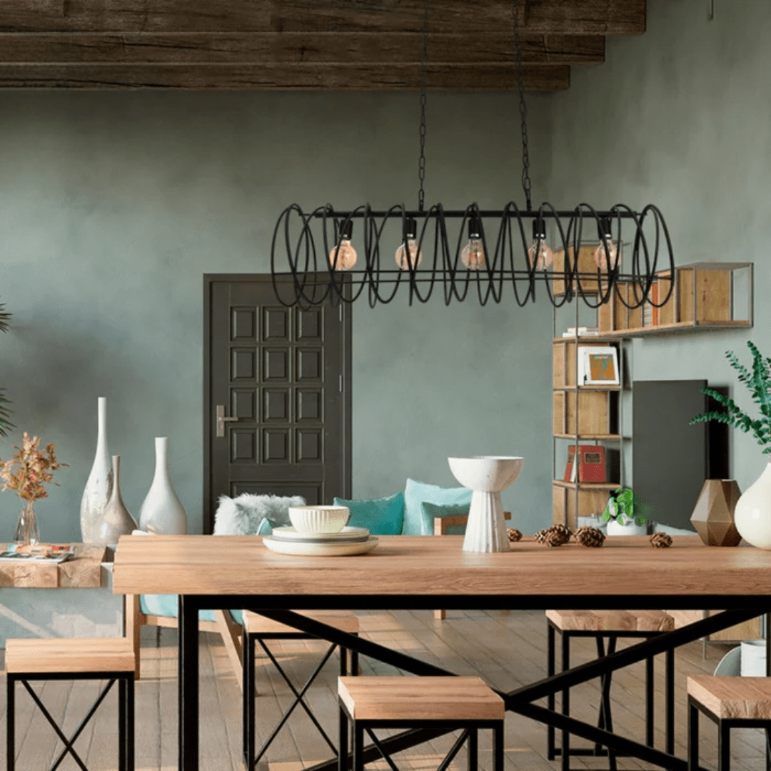 TKLD Pendant & Chandeliers Black Metal Spiral Helix Island Chandelier Ceiling Light - 40W