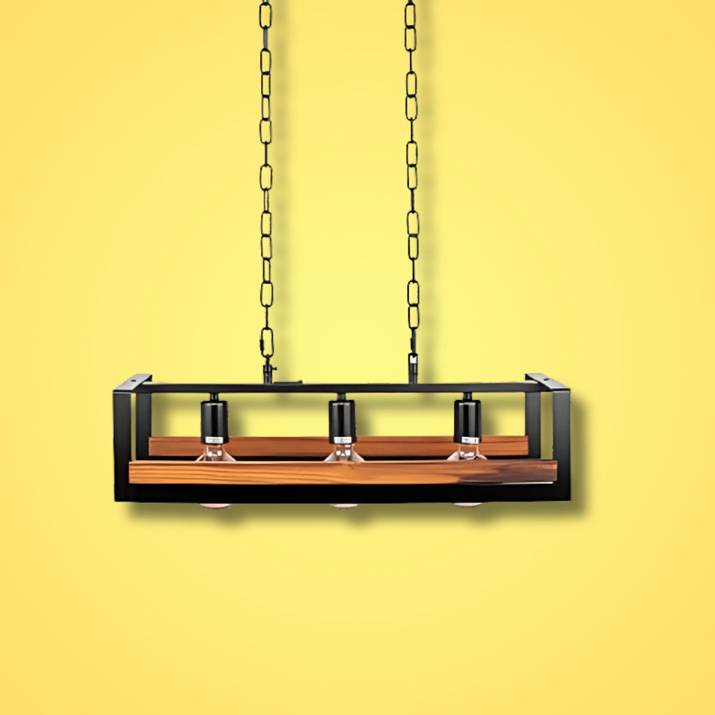 TKLD Pendant & Chandeliers Black Metal Wood Cuboid Island E27 Chandelier Ceiling Light - 3 Lamps