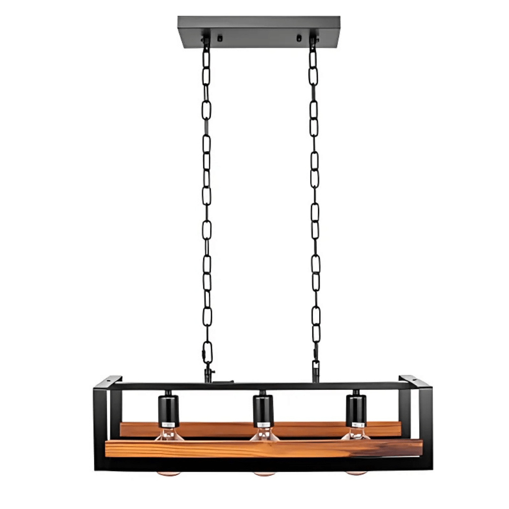 TKLD Pendant & Chandeliers Black Metal Wood Cuboid Island E27 Chandelier Ceiling Light - 3 Lamps