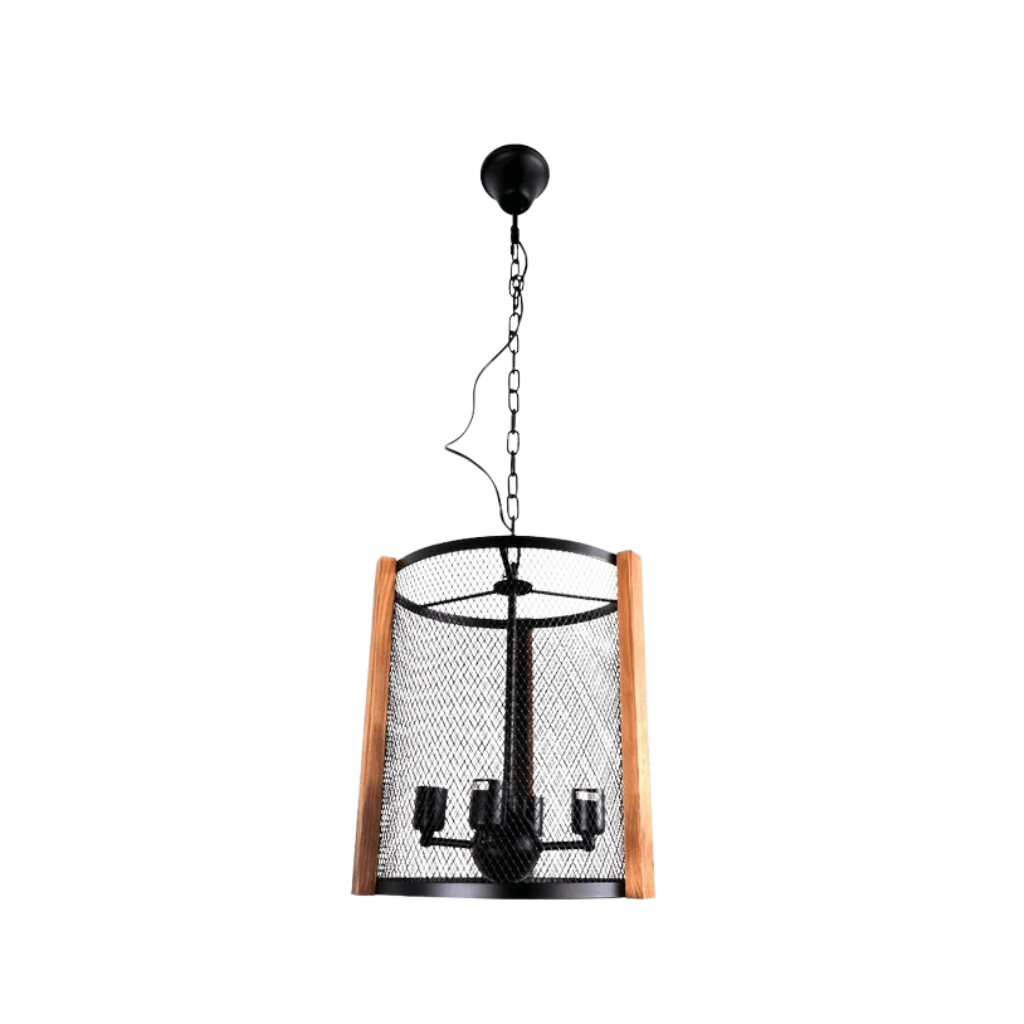 TKLD Pendant & Chandeliers Black Metal Wood Cylinder Cage E27 Pendant Ceiling Light - D210 mm/D350 mm