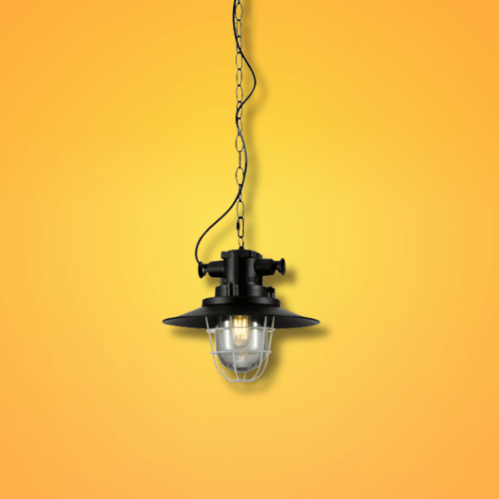 TKLD Pendant & Chandeliers Black Nautical Caged Flat Shade Glass Metal E27 Ceiling Pendant Light