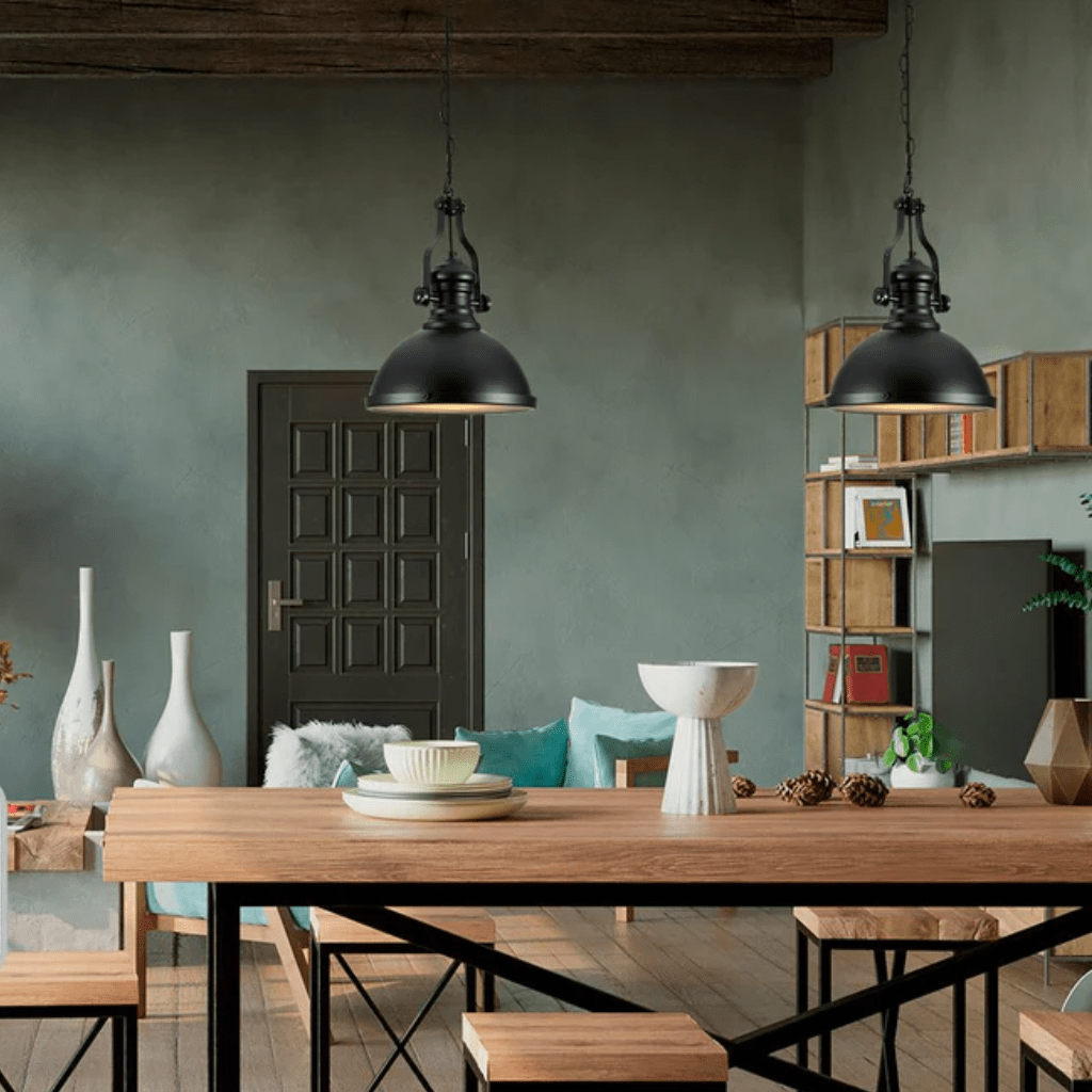 TKLD Pendant & Chandeliers Black Nautical Dome Shade Glass Metal E27 Ceiling Pendant Light