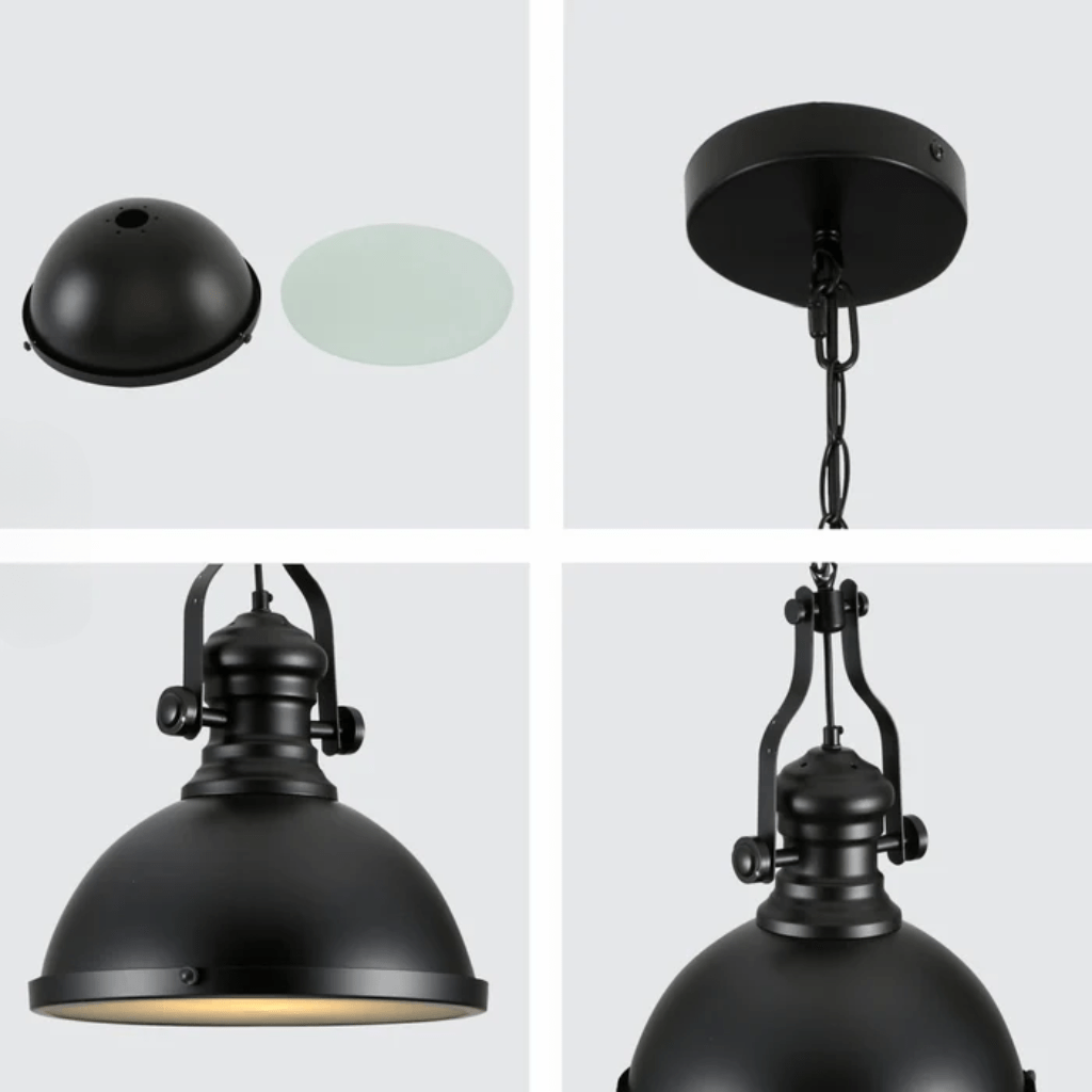 TKLD Pendant & Chandeliers Black Nautical Dome Shade Glass Metal E27 Ceiling Pendant Light