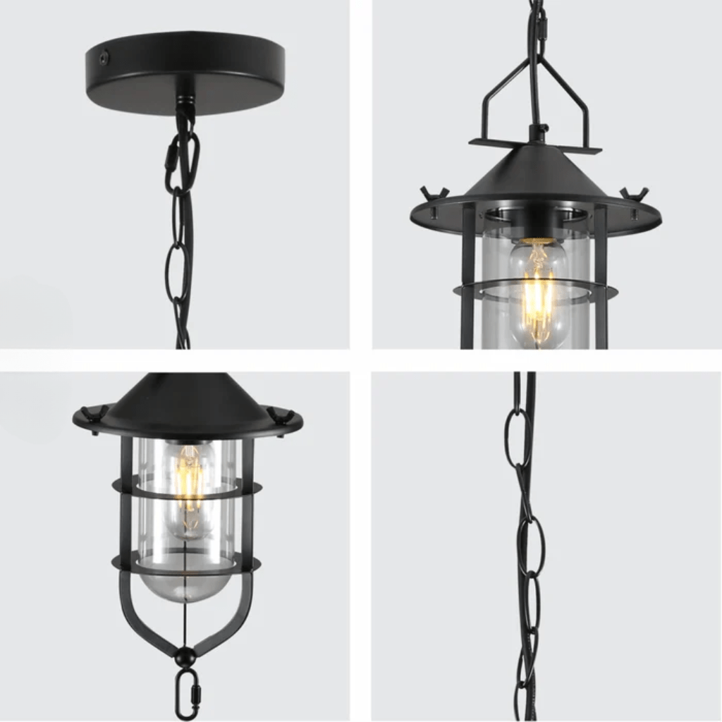 TKLD Pendant & Chandeliers Black Nautical Flat Shade Small Glass Metal E27 Ceiling Pendant Light