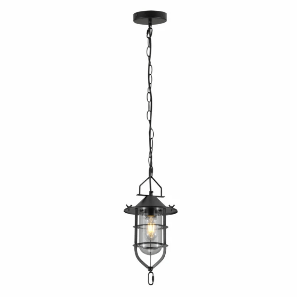 TKLD Pendant & Chandeliers Black Nautical Flat Shade Small Glass Metal E27 Ceiling Pendant Light