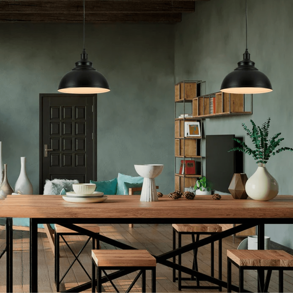 TKLD Pendant & Chandeliers Black or Antique Brass Dome Industrial Large Metal E27 Ceiling Pendant Light