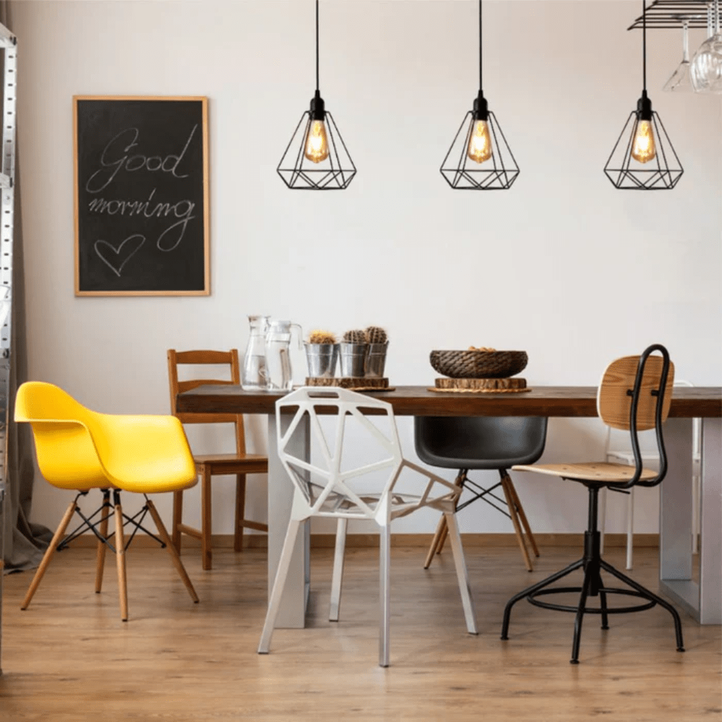 TKLD Pendant & Chandeliers Black Single Metal Diamond Caged Funnel E27 Pendant Ceiling Light