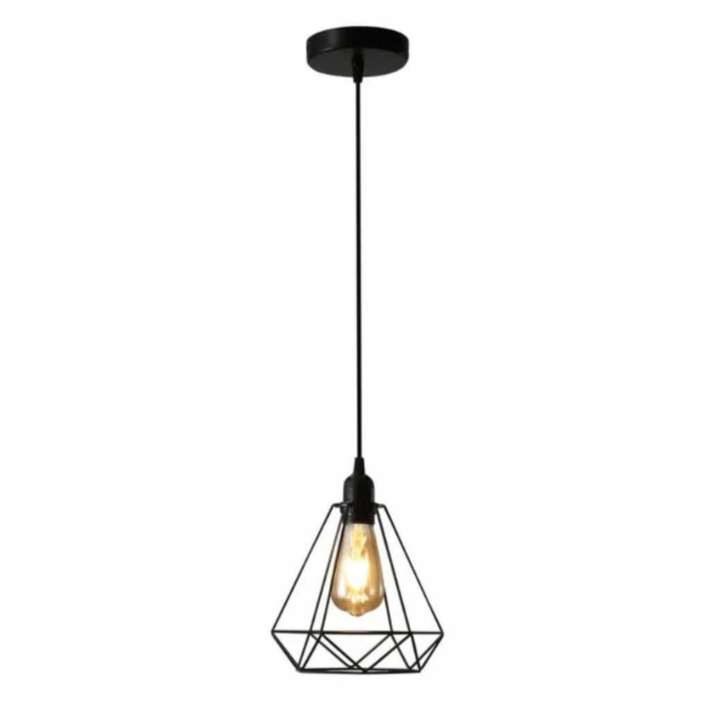 TKLD Pendant & Chandeliers Black Single Metal Diamond Caged Funnel E27 Pendant Ceiling Light