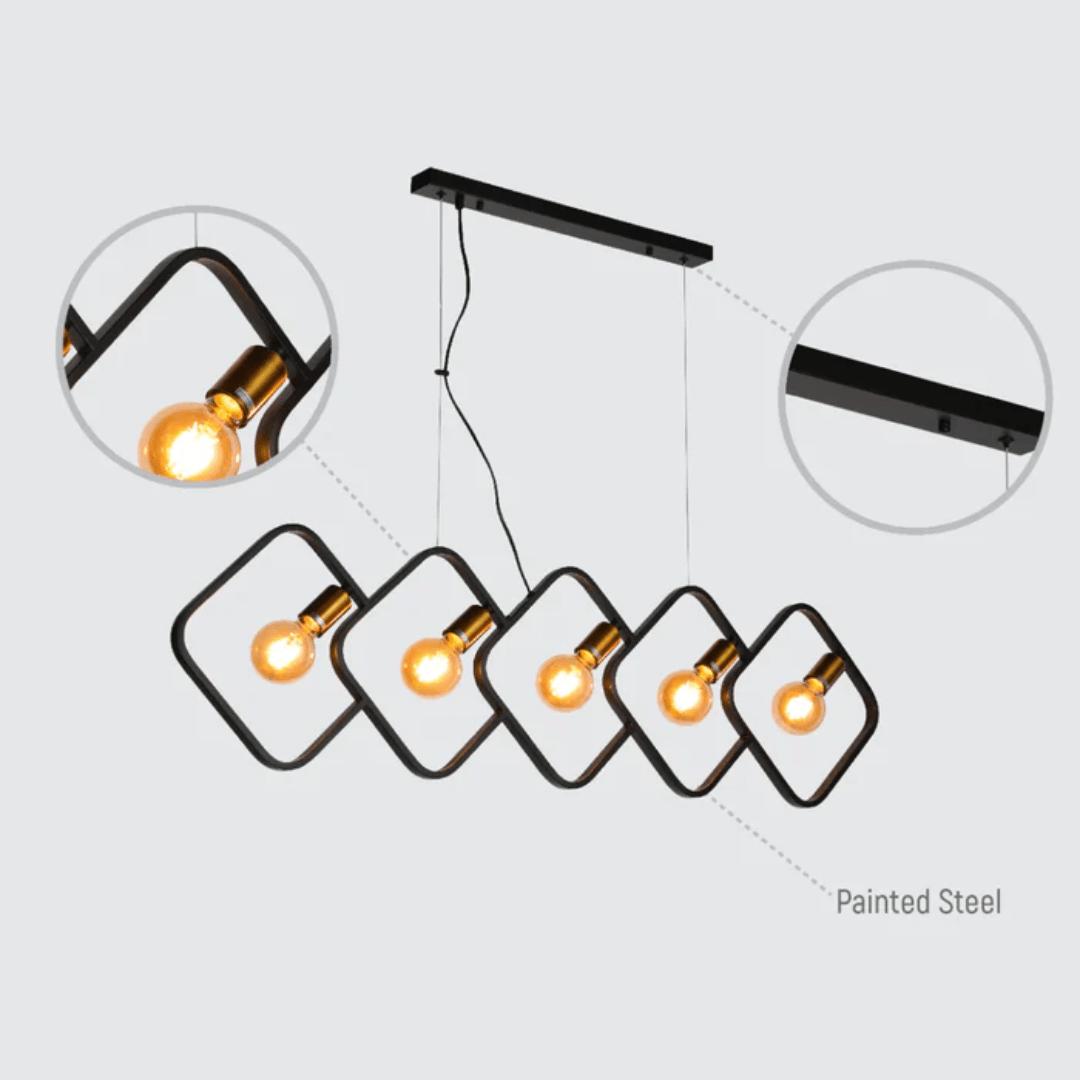 TKLD Pendant & Chandeliers Black Square Pendant Light Dual-tone 5-Holder Island Chandelier - 40W