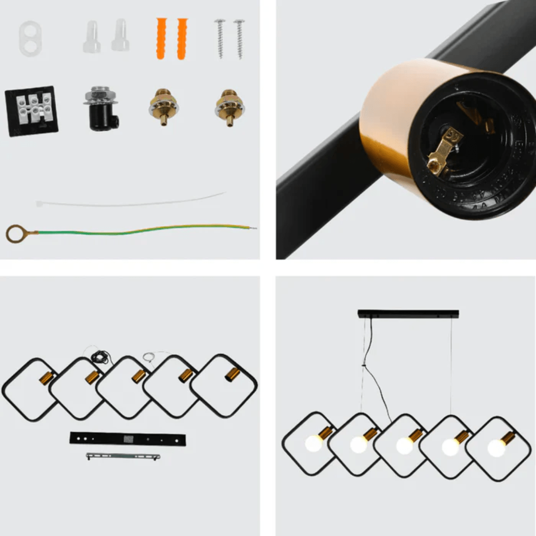 TKLD Pendant & Chandeliers Black Square Pendant Light Dual-tone 5-Holder Island Chandelier - 40W