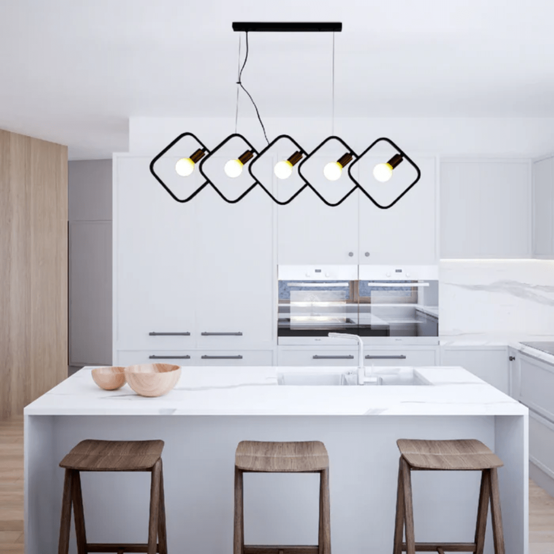 TKLD Pendant & Chandeliers Black Square Pendant Light Dual-tone 5-Holder Island Chandelier - 40W